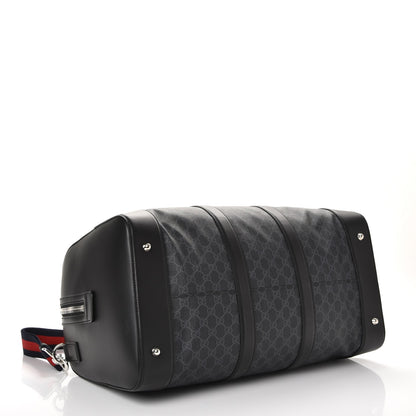 Gucci Soft GG Supreme Monogram Appia Calfskin Web Large Carry On Duffle Bag Black Grey 4 of 11