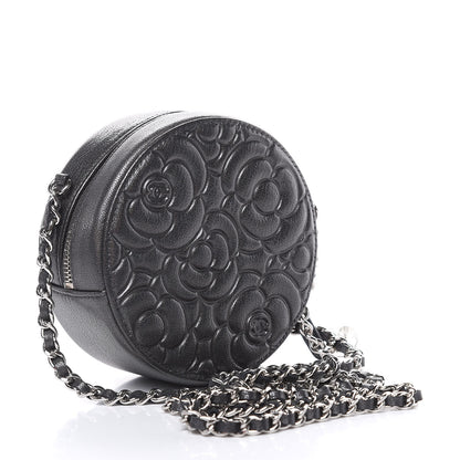 Chanel Goatskin Camellia Quilted Round Clutch With Chain Grey 3 of 12