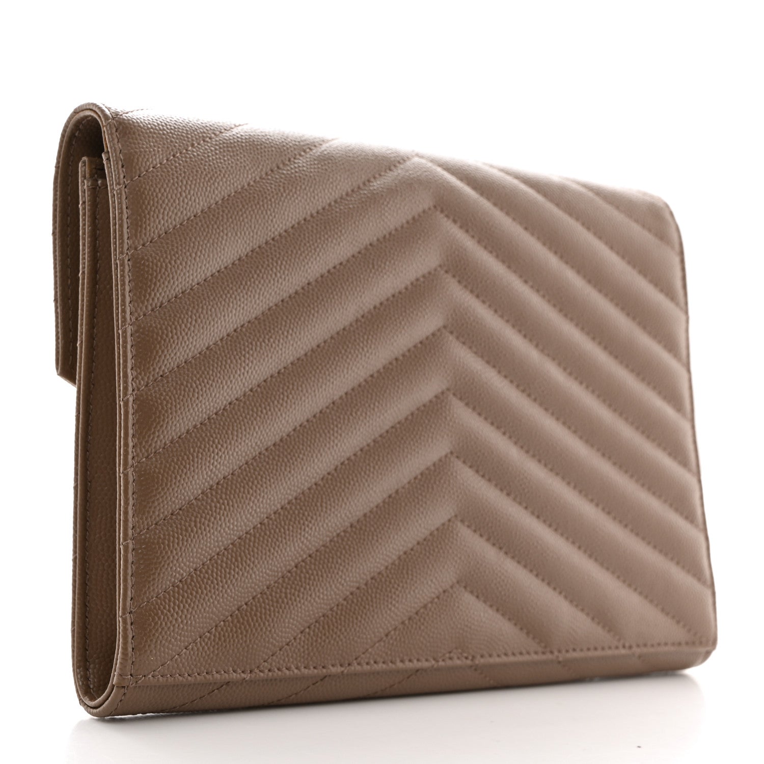 Saint Laurent Grain De Poudre Matelasse Chevron Monogram Cassandre Flap Pouch Taupe 3 of 8