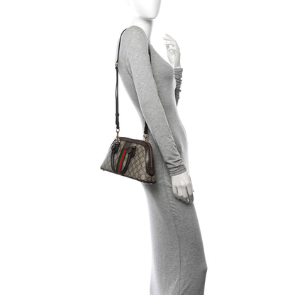 Gucci GG Supreme Monogram Textured Dollar Calfskin Web Medium Ophidia Top Handle Bowler Bag Beige Ebony New Acero 2 of 10