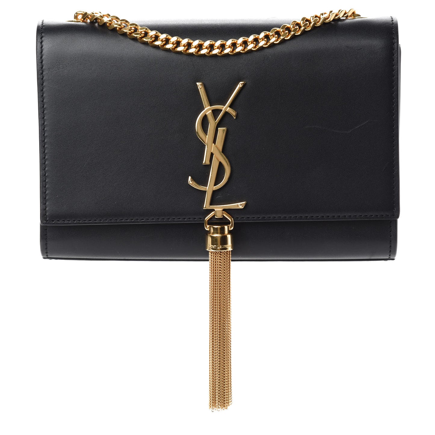 Smooth Calfskin Small Classic Monogram Kate Tassel Satchel Black