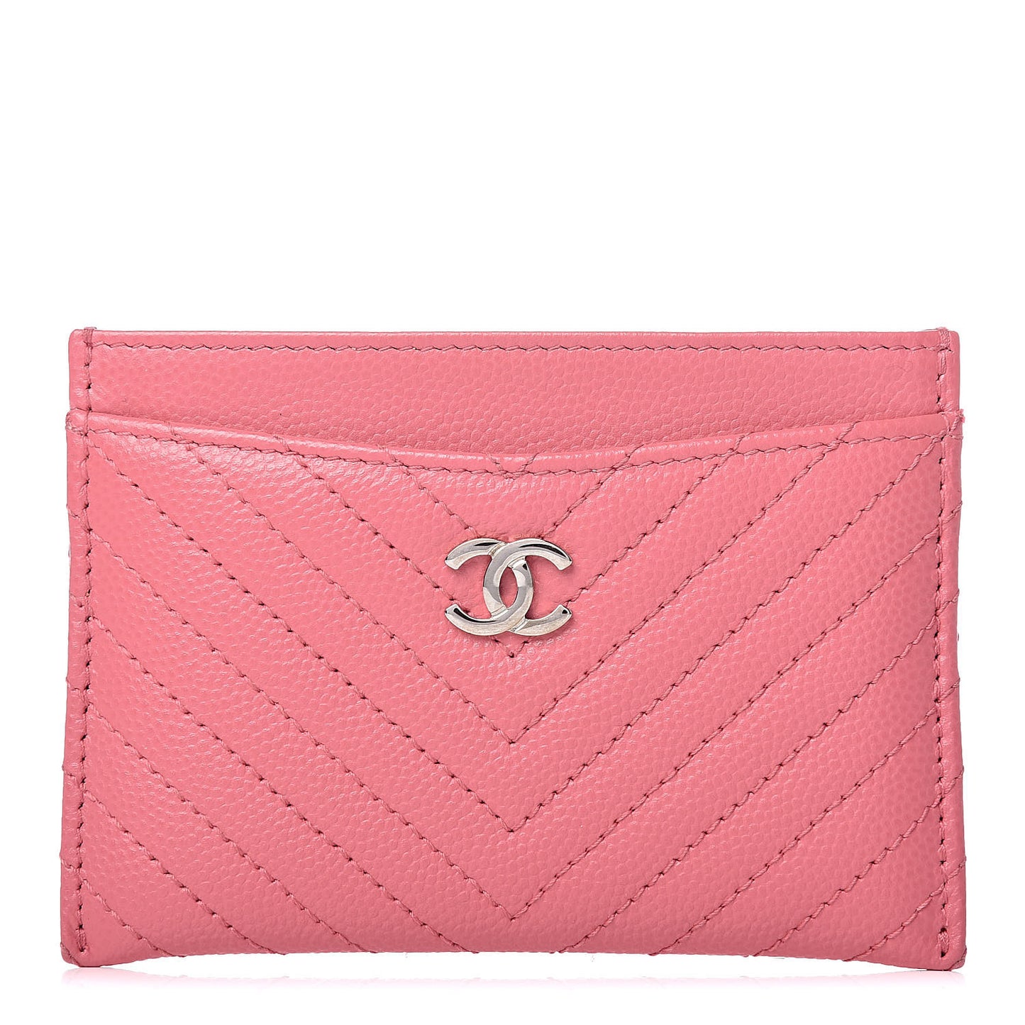 Caviar Chevron Quilted Card Holder Pink