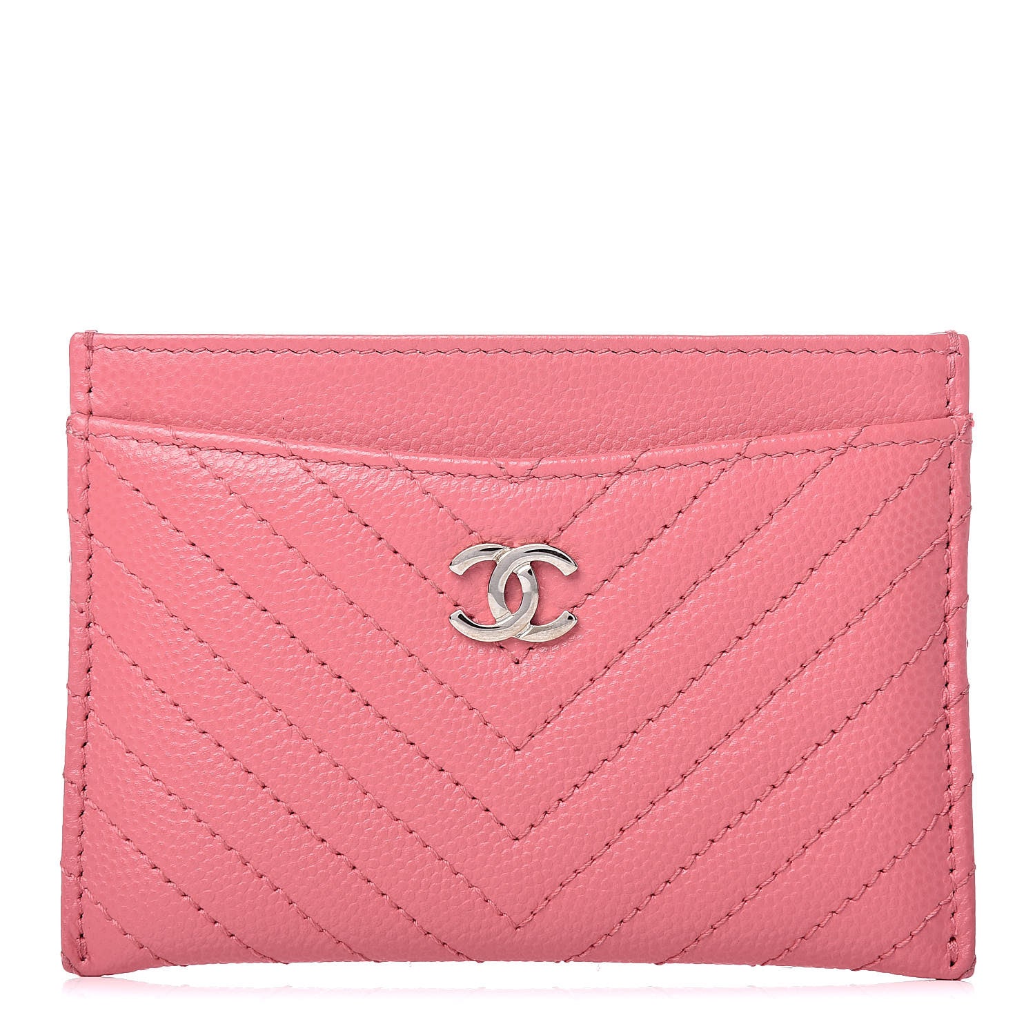 Chanel Caviar Chevron Quilted Card Holder Pink 1 of 9
