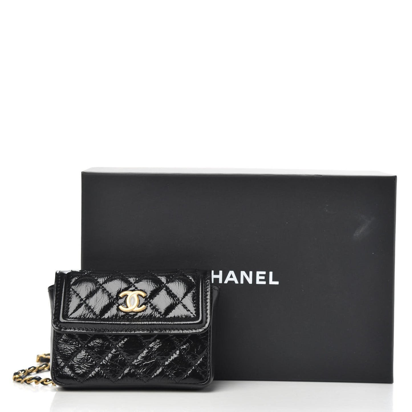 Shiny Aged Calfskin Quilted Waist Belt Bag Black