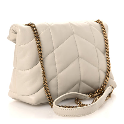 Saint Laurent Lambskin Quilted Toy Loulou Puffer Monogram Chain Satchel Blanc Vintage 3 of 12