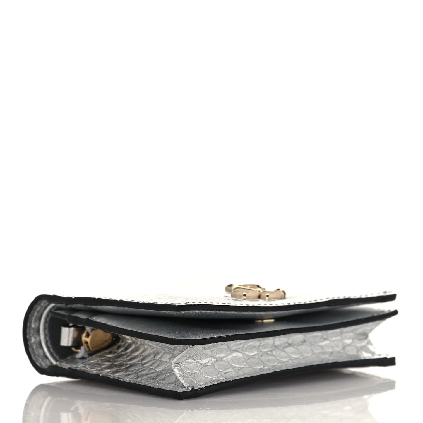 Metallic Calfskin Crocodile Embossed Hanne Wallet Silver