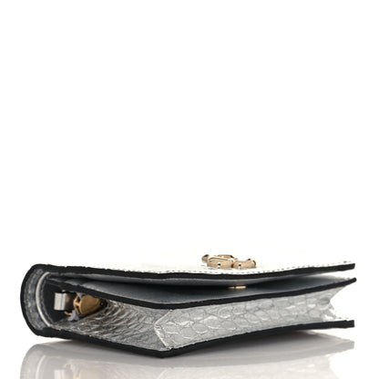 Jimmy Choo Metallic Calfskin Crocodile Embossed Hanne Wallet Silver 4 of 8