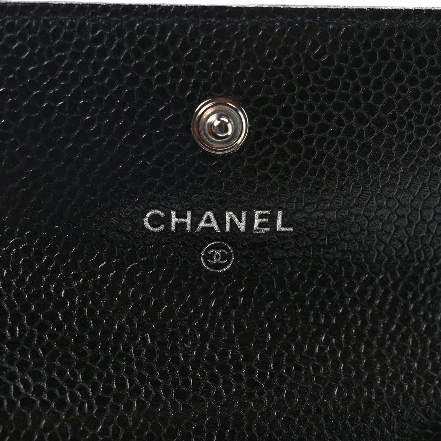 Caviar Camellia Embossed Card Holder Wallet Black