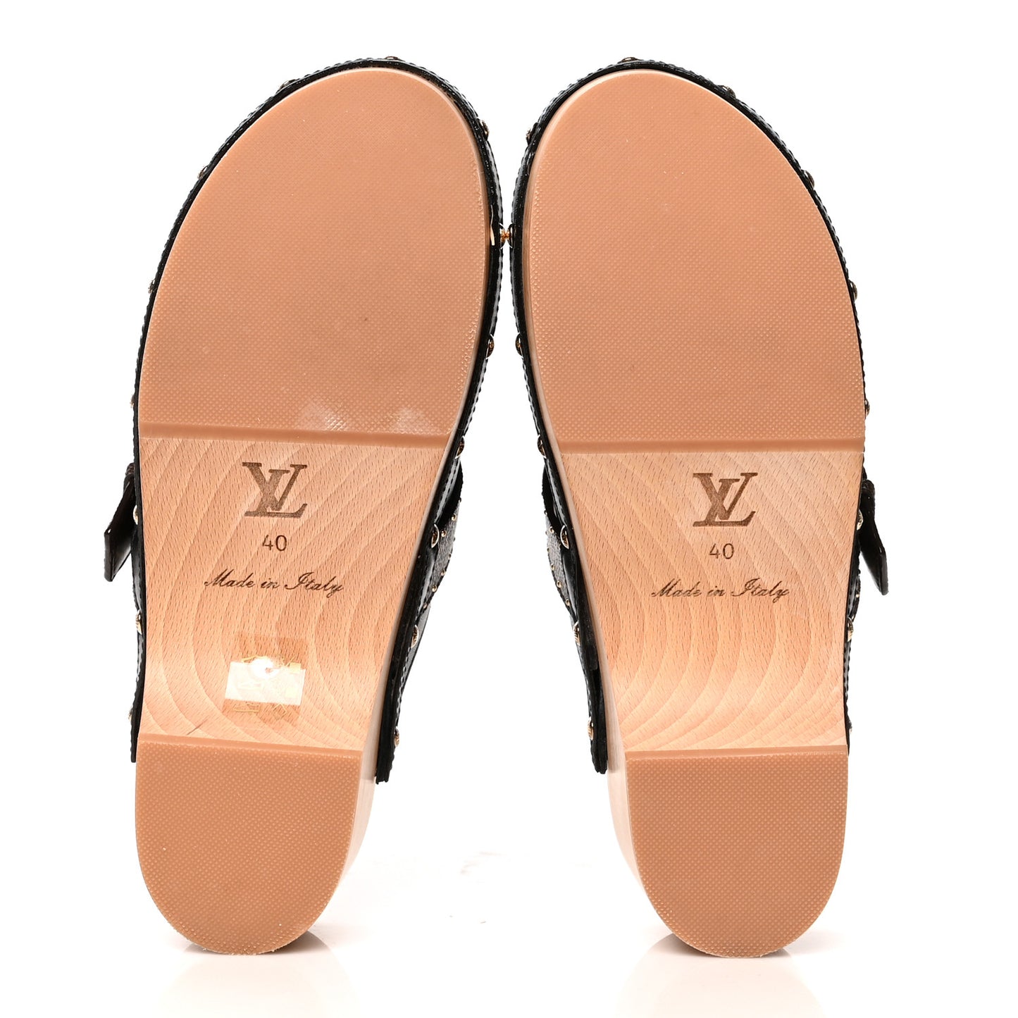 Calfskin Patent Monogram Cottage Clog Mules 40 Black