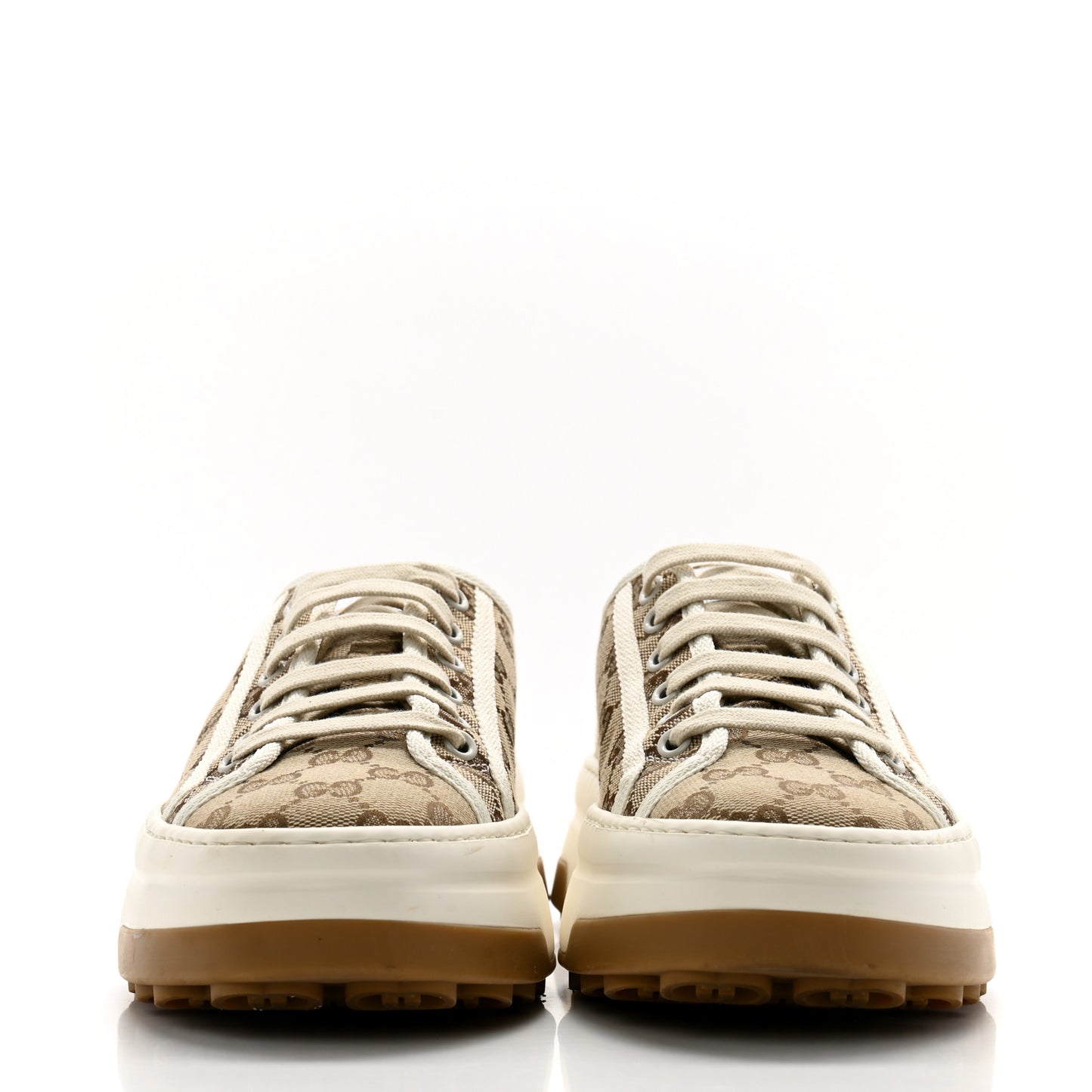 GG Monogram Womens 1977 Tennis Platform 52mm Sneakers 39 Beige Ebony Mystic White