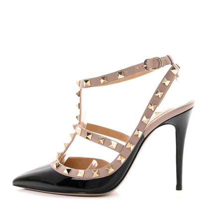 Valentino Garavani Patent Nappa Rockstud Ankle Strap 100mm Pumps 37 Black Poudre 1 of 10