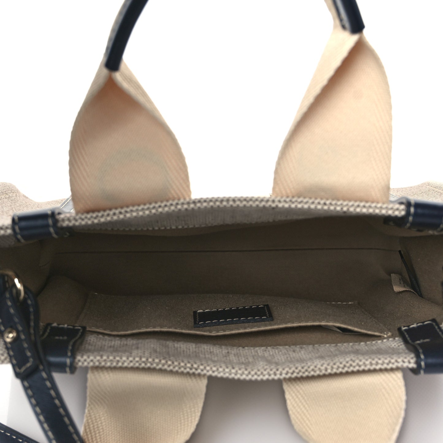 Cotton Calfskin Small Woody Ribbon Tote White Blue
