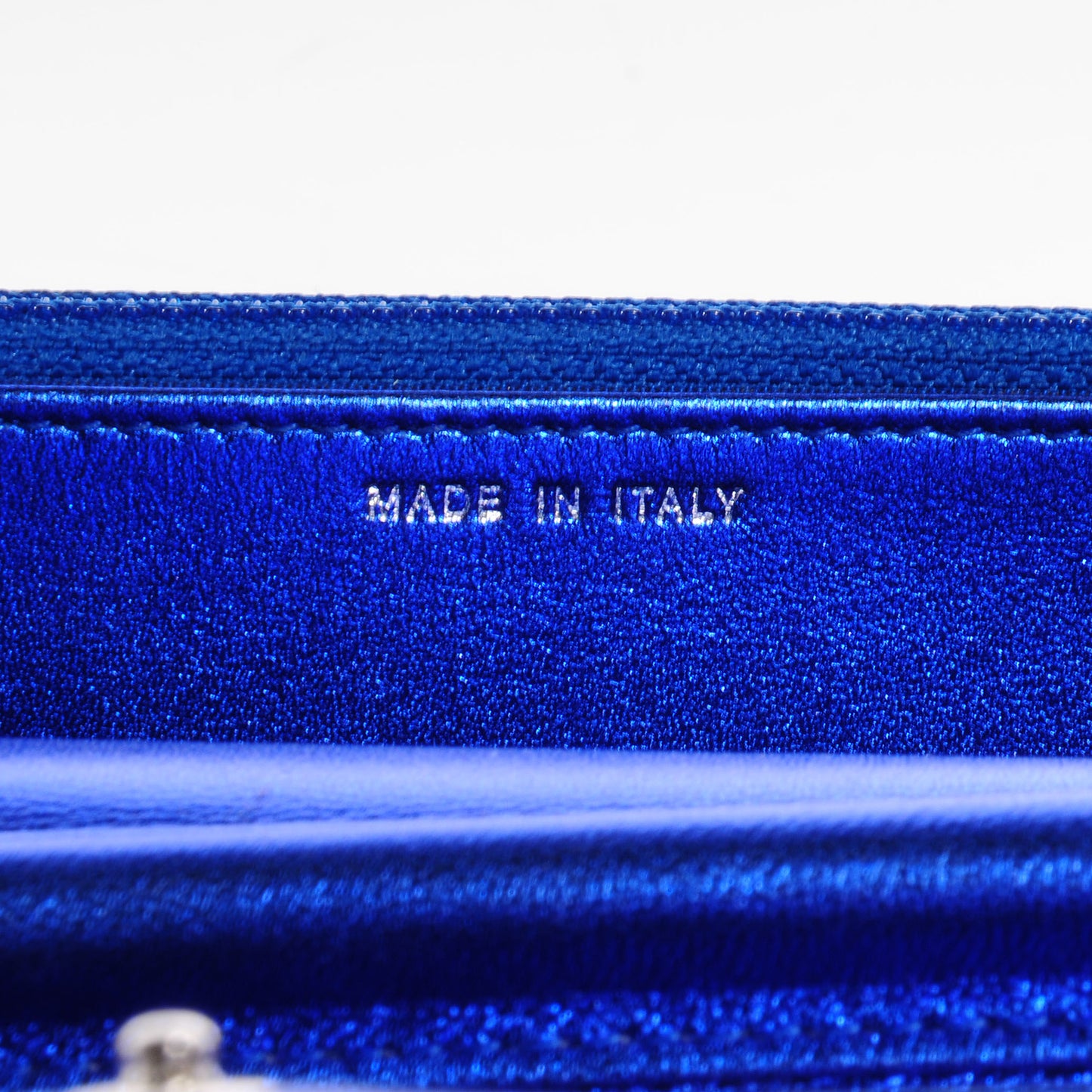 Metallic Patent Quilted Boy Wallet On Chain WOC Blue