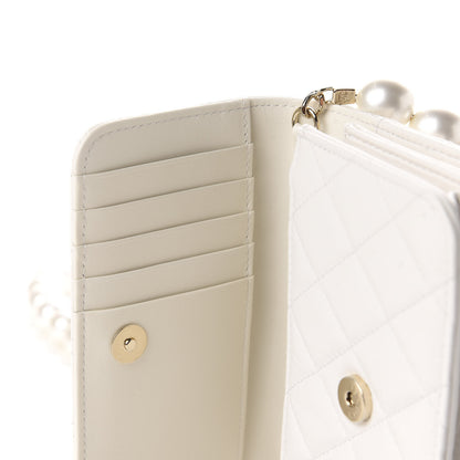 Chanel Calfskin Quilted CC Pearl Mini Wallet On Chain Flap White 8 of 11