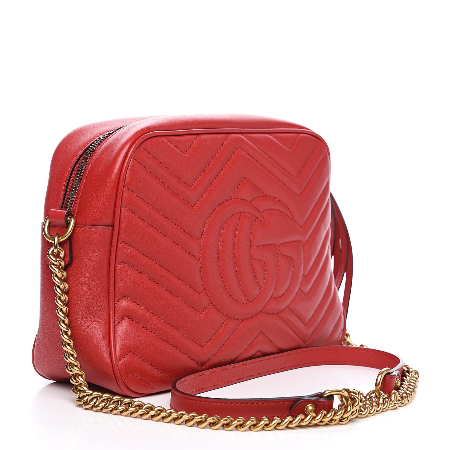 Calfskin Matelasse Medium GG Marmont Chain Shoulder Bag Hibiscus Red
