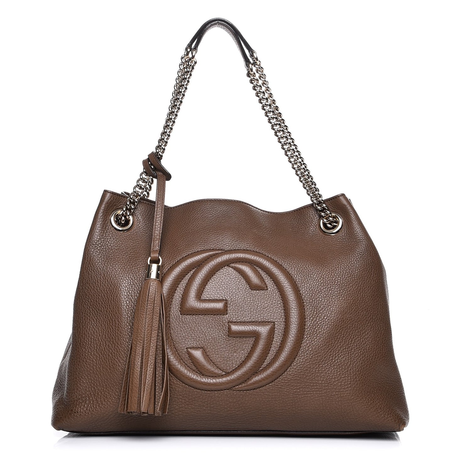 Pebbled Calfskin Medium Soho Chain Shoulder Bag Maple Brown