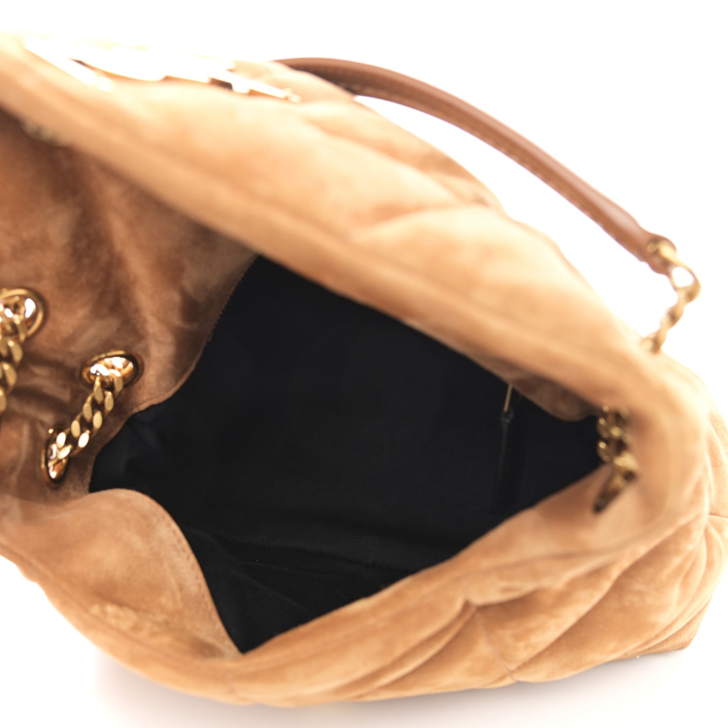 Suede Calfskin Quilted Small Loulou Puffer Monogram Chain Satchel Cinnamon