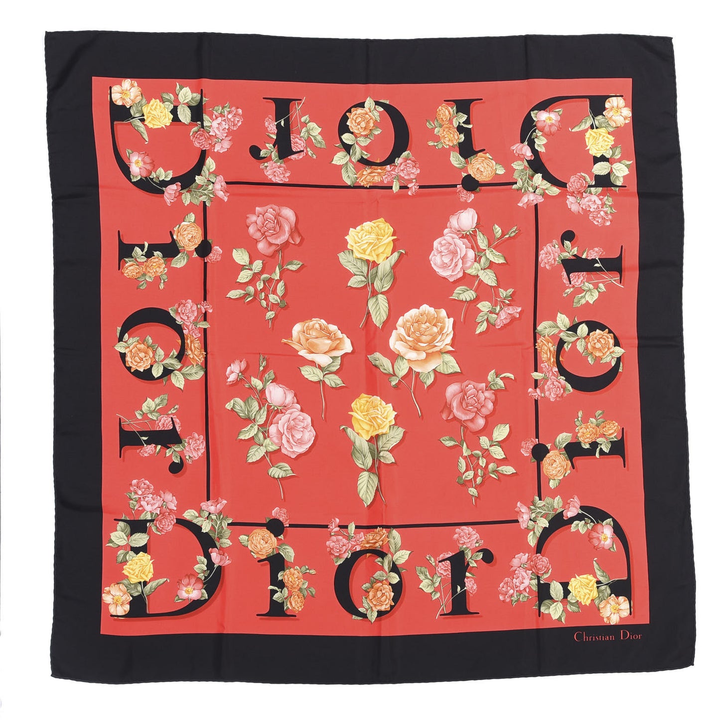 Silk Floral Square Scarf Red Black