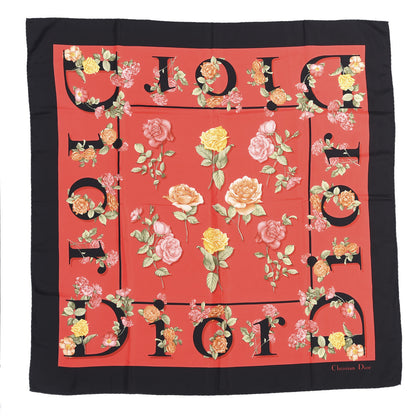 Christian Dior Silk Floral Square Scarf Red Black 1 of 2