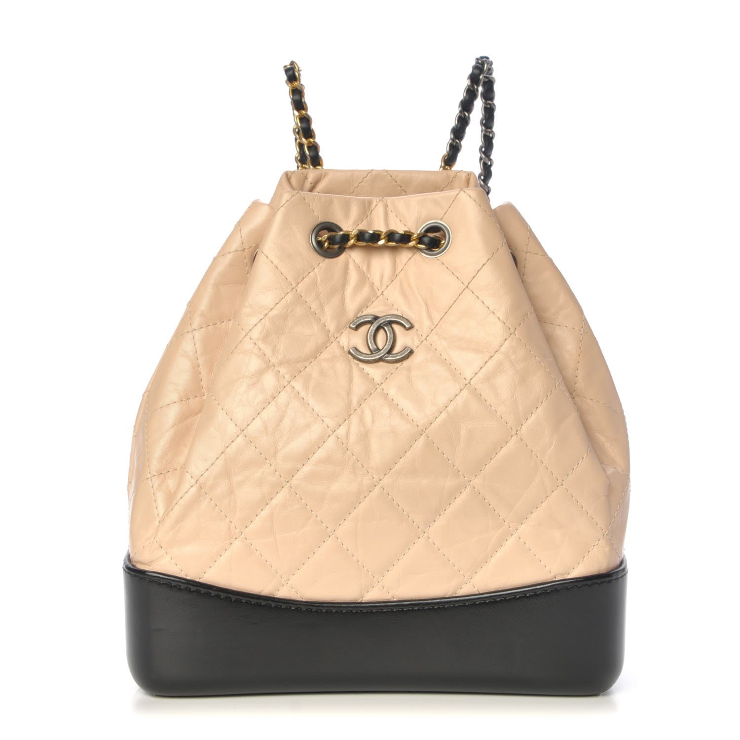 Chanel Aged Calfskin Quilted Small Gabrielle Backpack Beige Black 1 of 6
