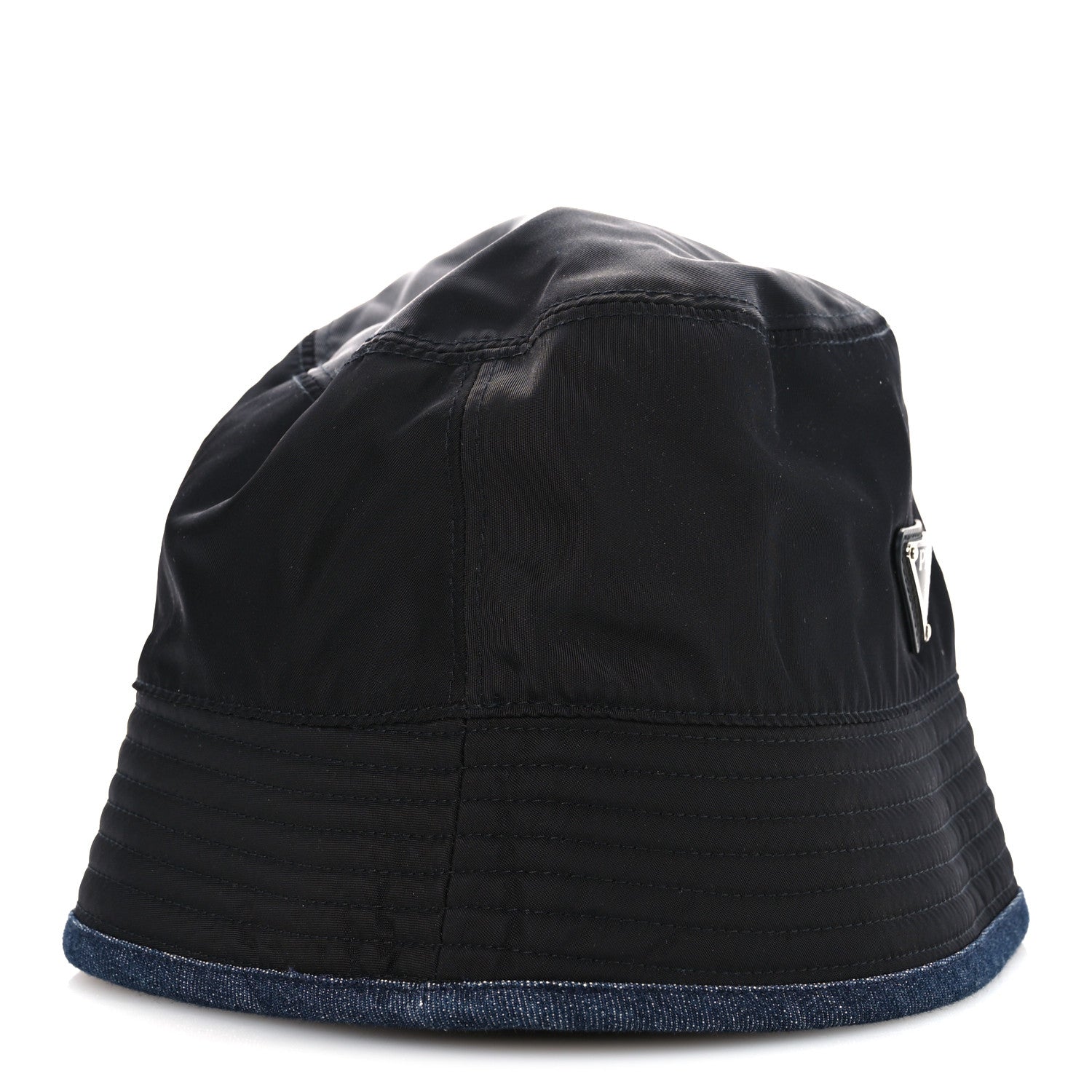 Prada Nylon Denim Metal Triangle Logo Bucket Hat S Black 5 of 9