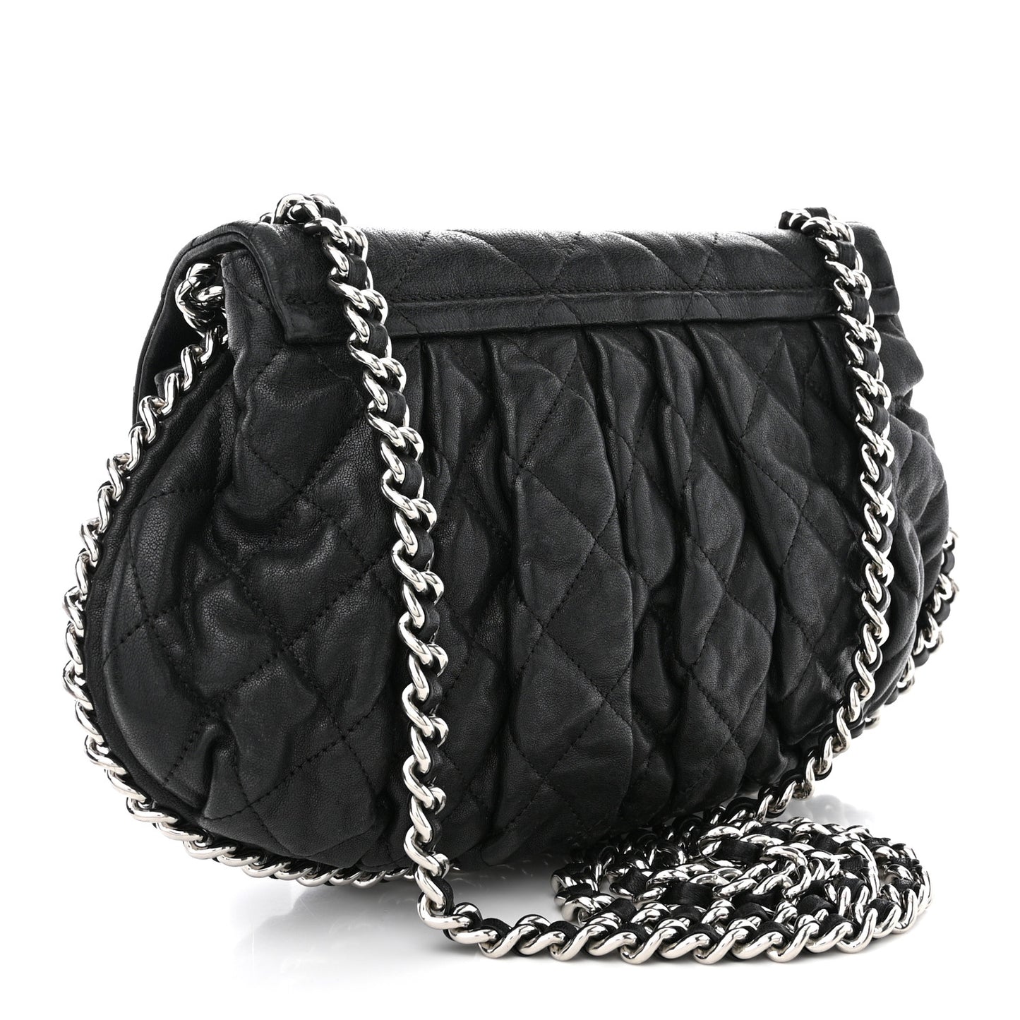 Washed Lambskin Quilted Medium Chain Around Messenger Black