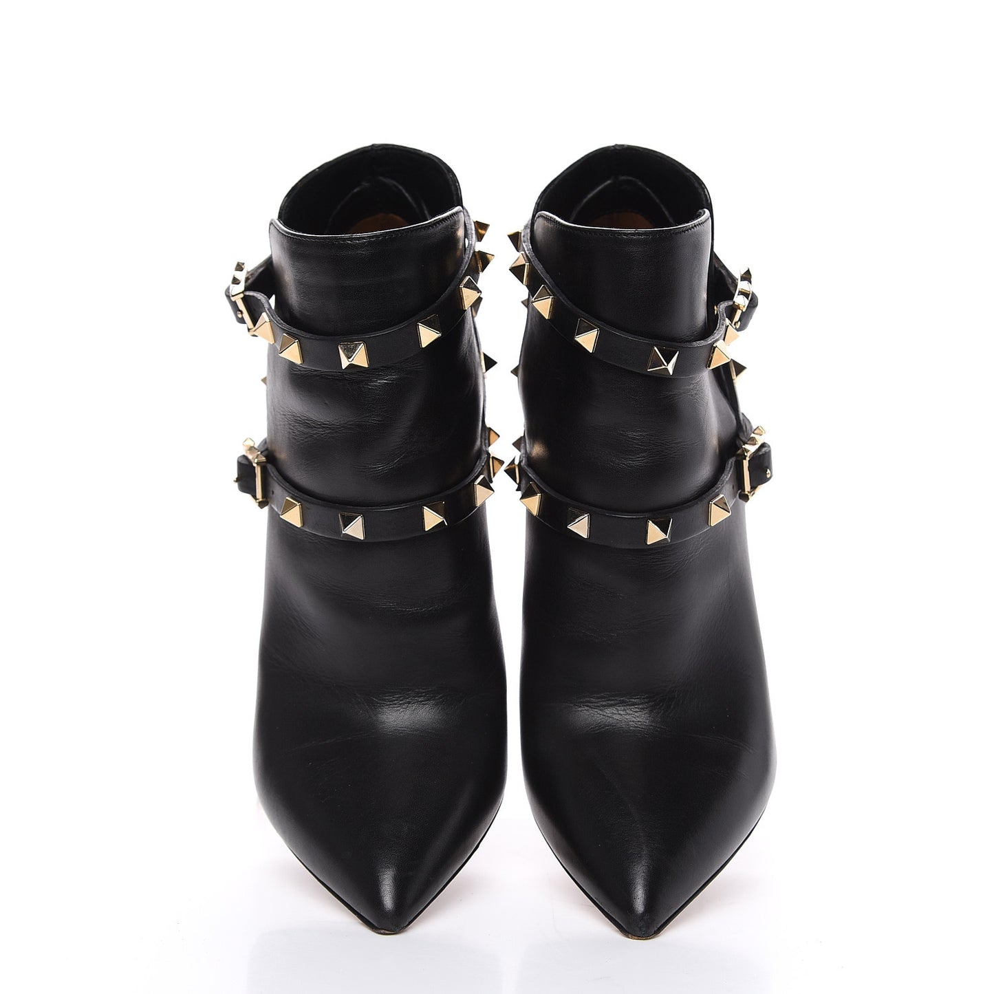 Calfskin Rockstud Double Buckle 100mm Ankle Boots 36 Black