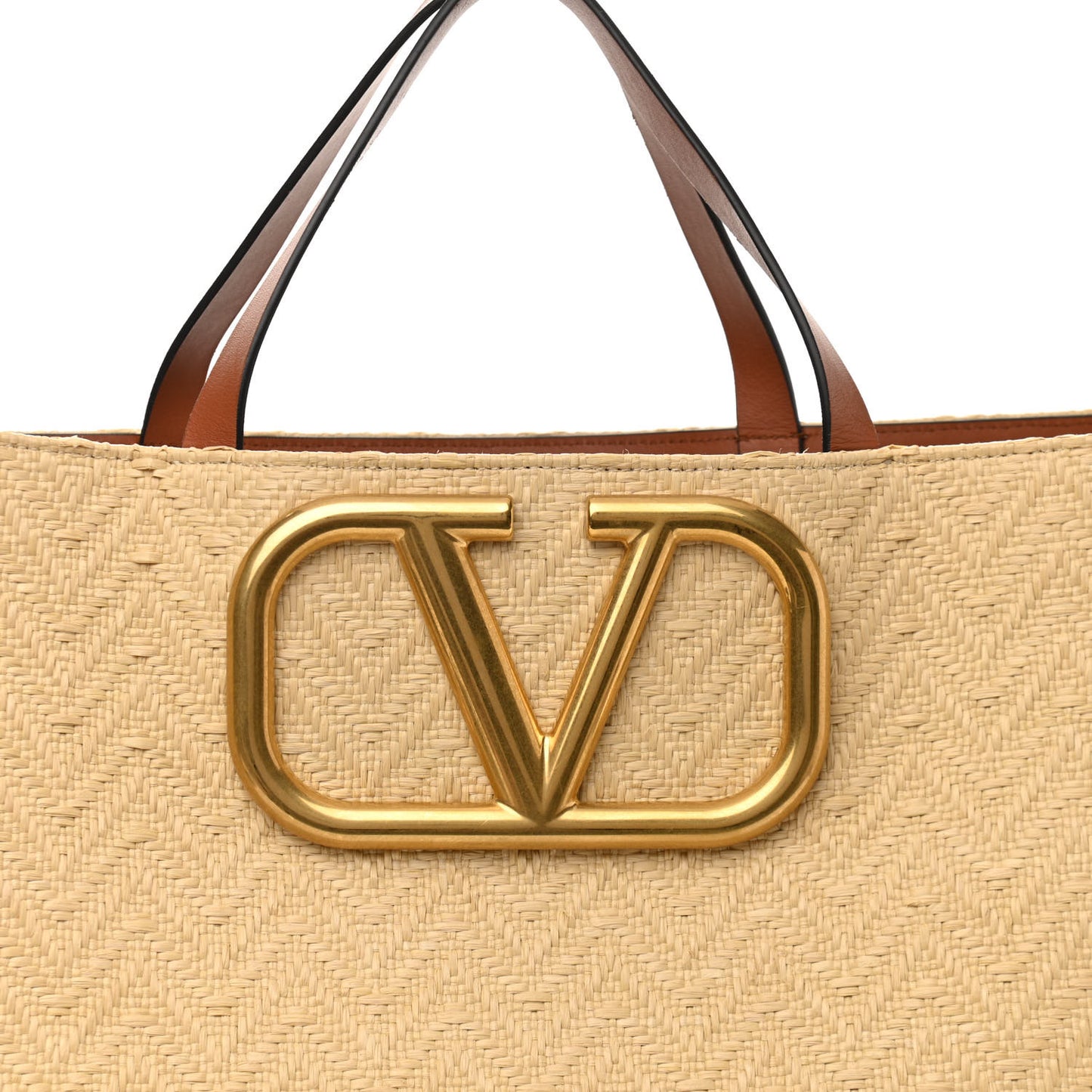 Raffia Calfskin Vlogo Shoulder Tote Naturale Saddle Brown