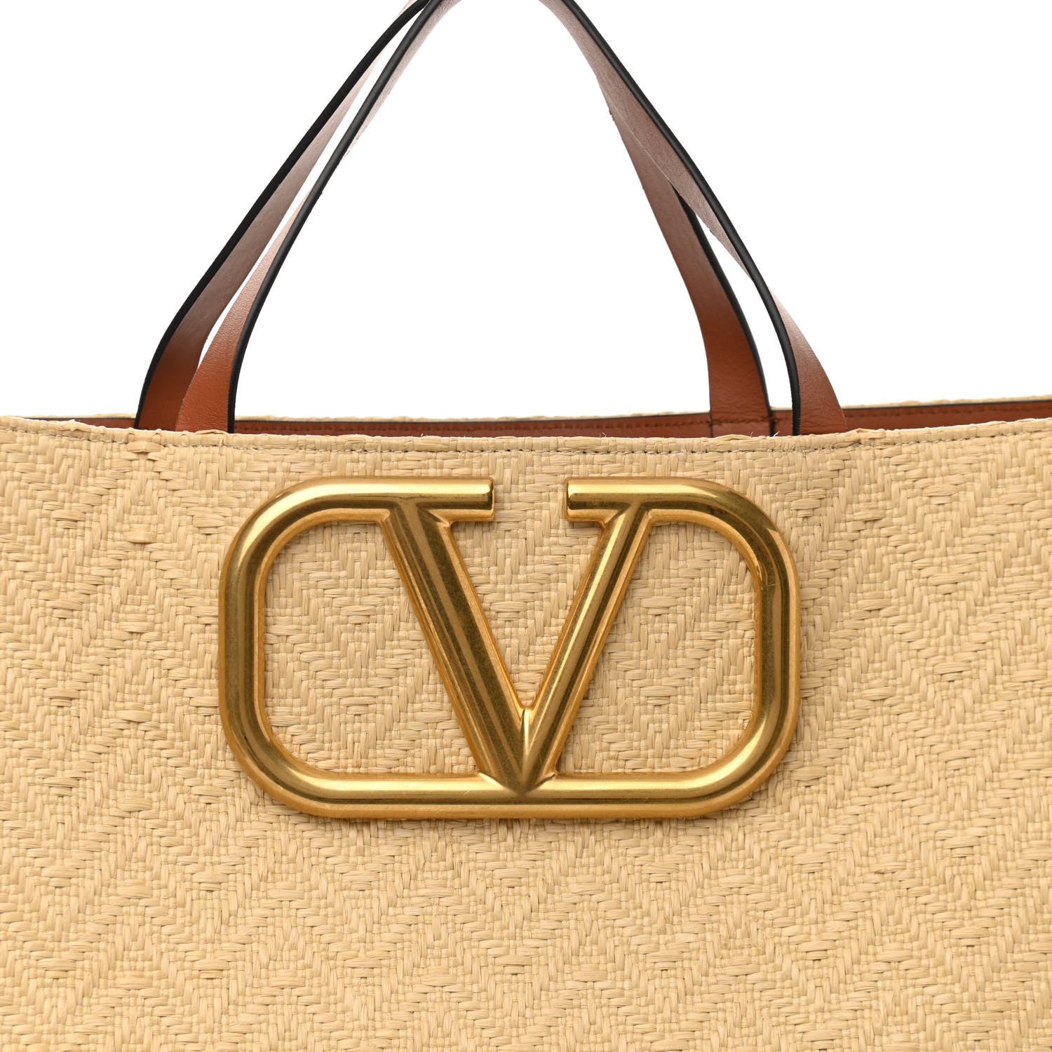 Valentino Garavani Raffia Calfskin Vlogo Shoulder Tote Naturale Saddle Brown 6 of 10