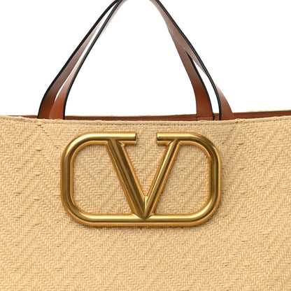 Valentino Garavani Raffia Calfskin Vlogo Shoulder Tote Naturale Saddle Brown 6 of 10
