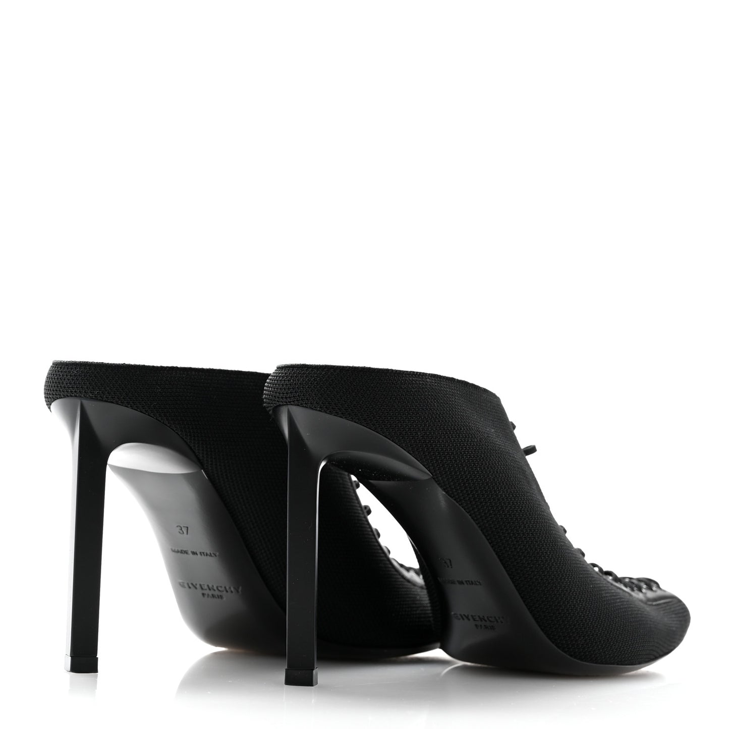 Knit Fabric Show Lace-Up Mules 37 Black
