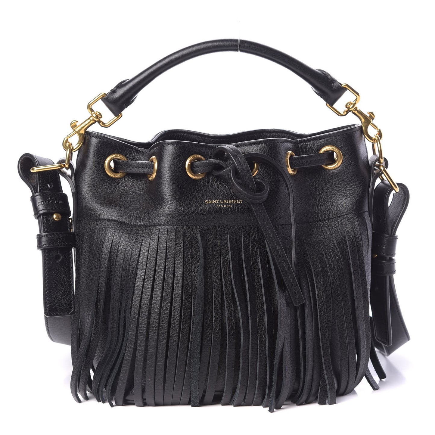 Calfskin Small Emmanuelle Fringe Bucket Bag Black