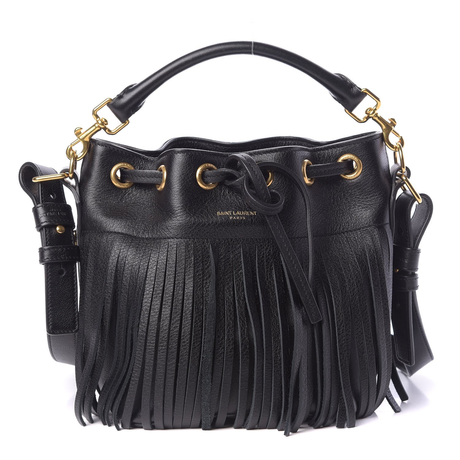 Saint Laurent Calfskin Small Emmanuelle Fringe Bucket Bag Black 1 of 11