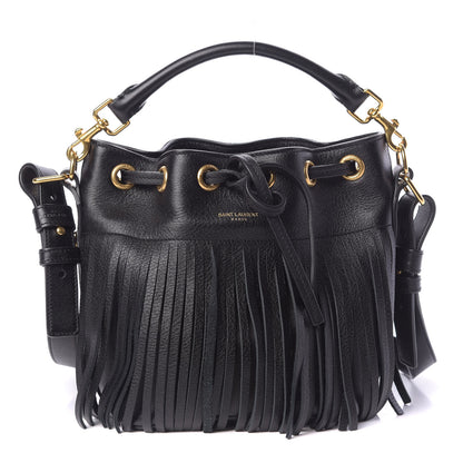 Saint Laurent Calfskin Small Emmanuelle Fringe Bucket Bag Black 1 of 11