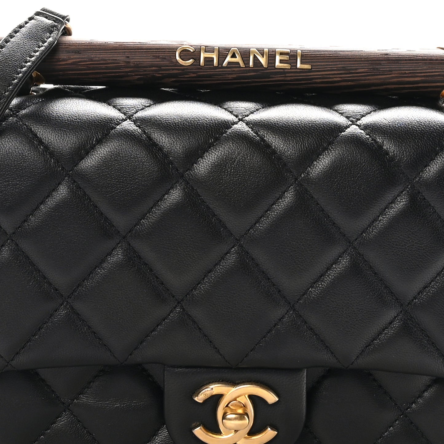 Lambskin Quilted Small Wenge Wood Flap Black