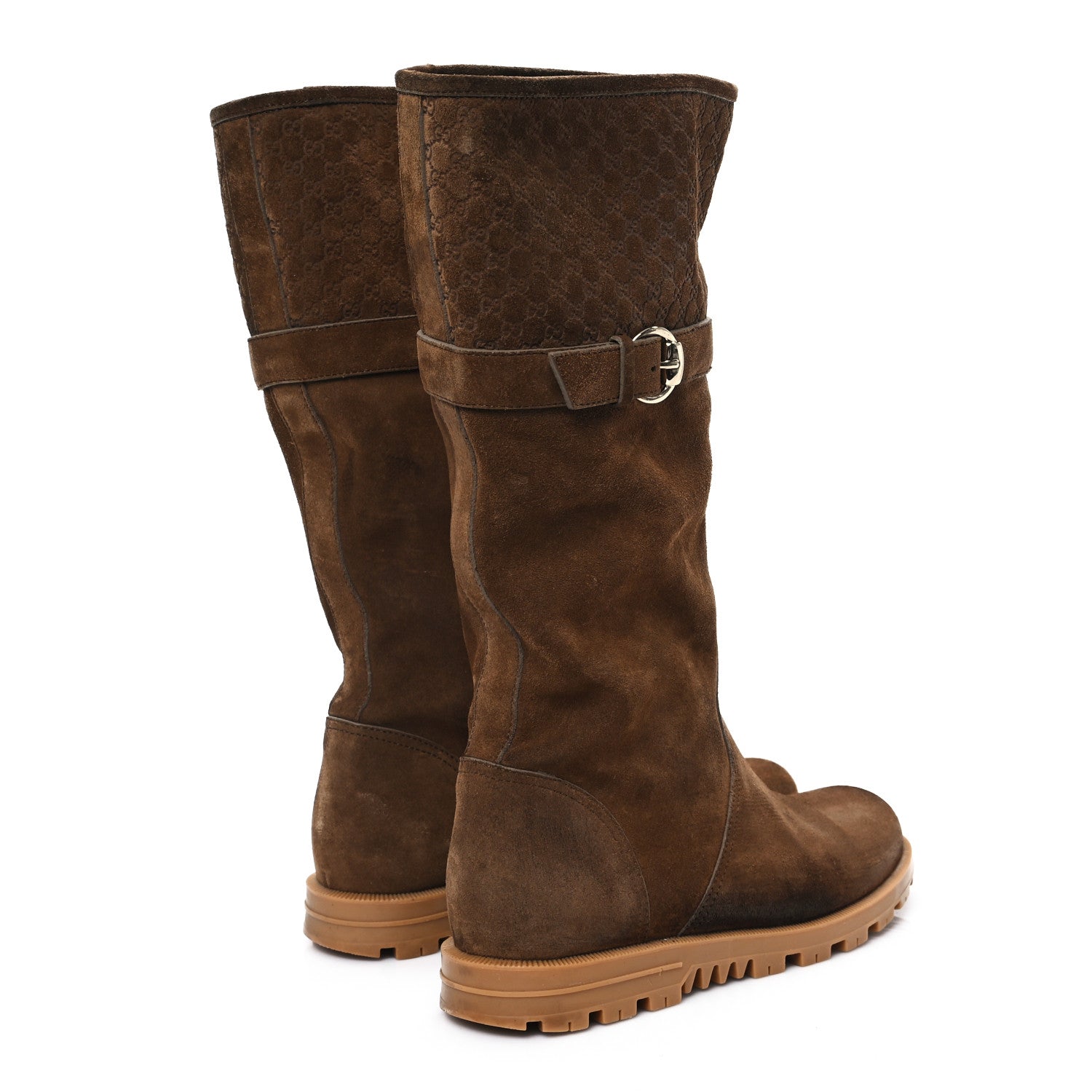 Gucci Suede Microguccissima Knee Boots 37.5 Brown 4 of 11