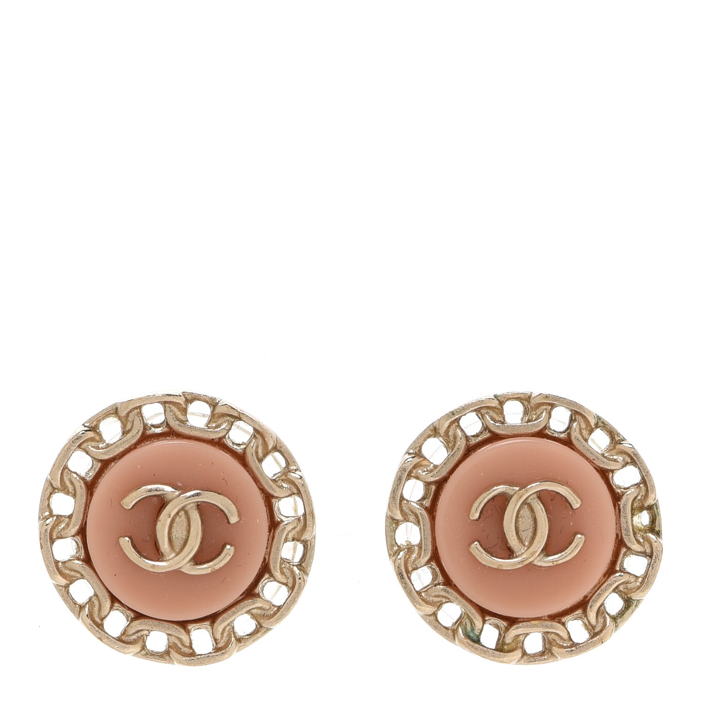 Resin Chain CC Round Earrings Gold Pink