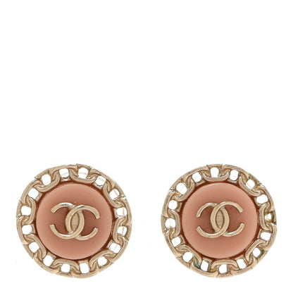 Chanel Resin Chain CC Round Earrings Gold Pink 1 of 5