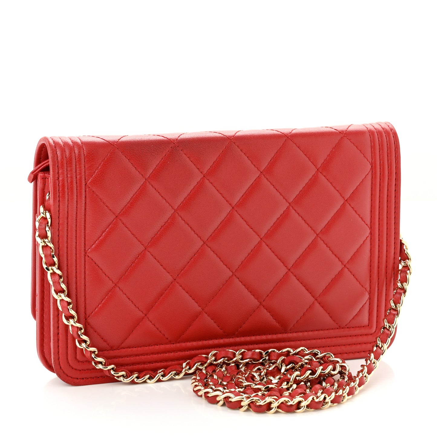 Lambskin Quilted Boy Wallet On Chain WOC Red