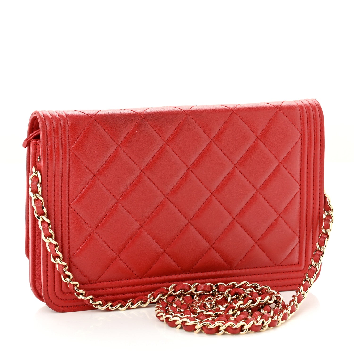 Chanel Lambskin Quilted Boy Wallet On Chain WOC Red 3 of 12