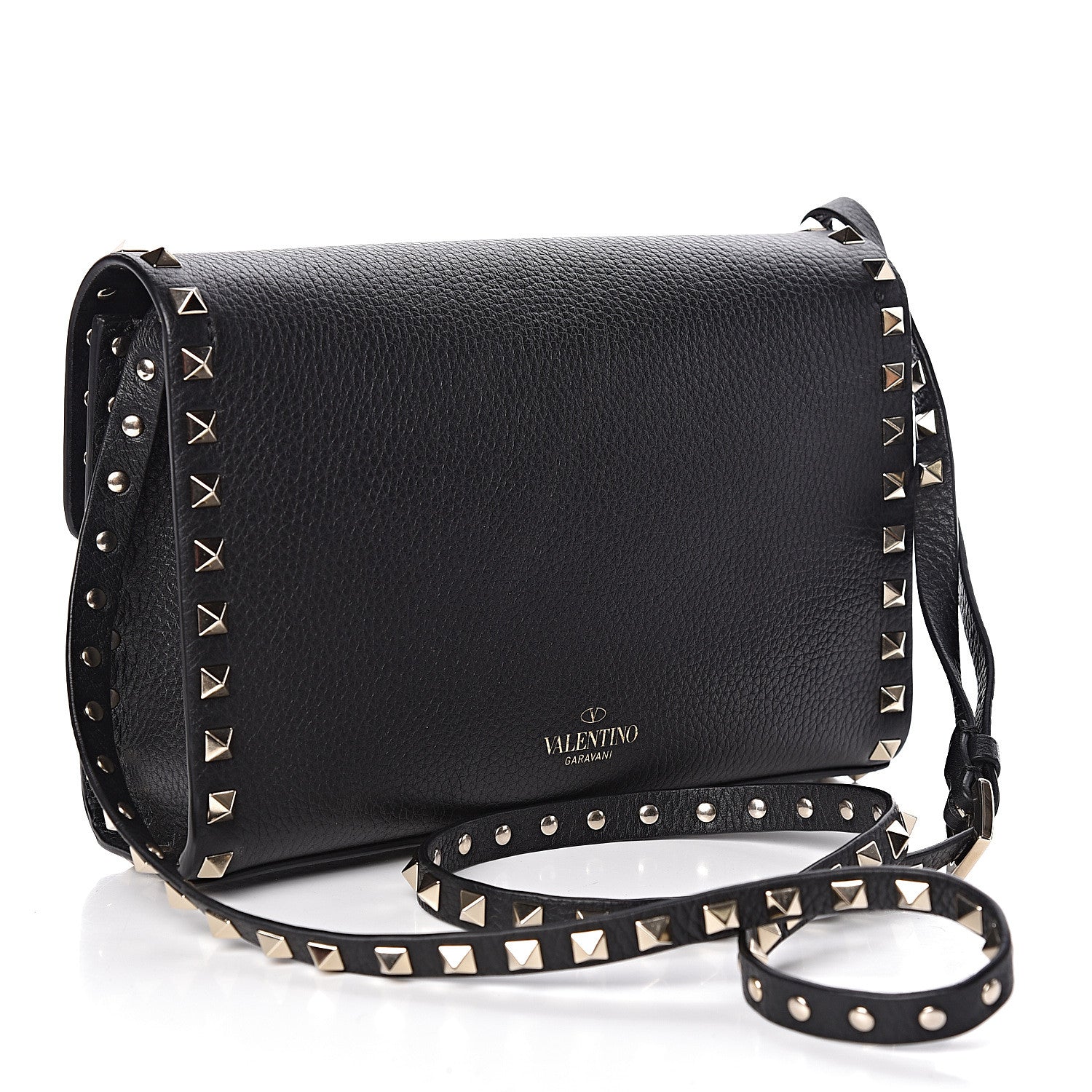 Valentino Garavani Pebbled Calfskin Medium Rockstud Flip Lock Crossbody Bag Black 3 of 9