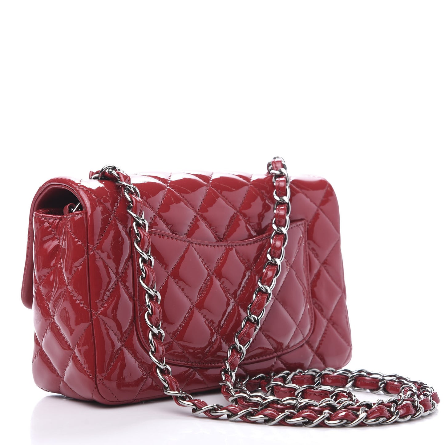 Patent Calfskin Quilted Mini Rectangular Flap Red