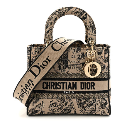 Christian Dior Canvas Embroidered Medium Plan de Paris Lady D-Lite Beige Black 1 of 9