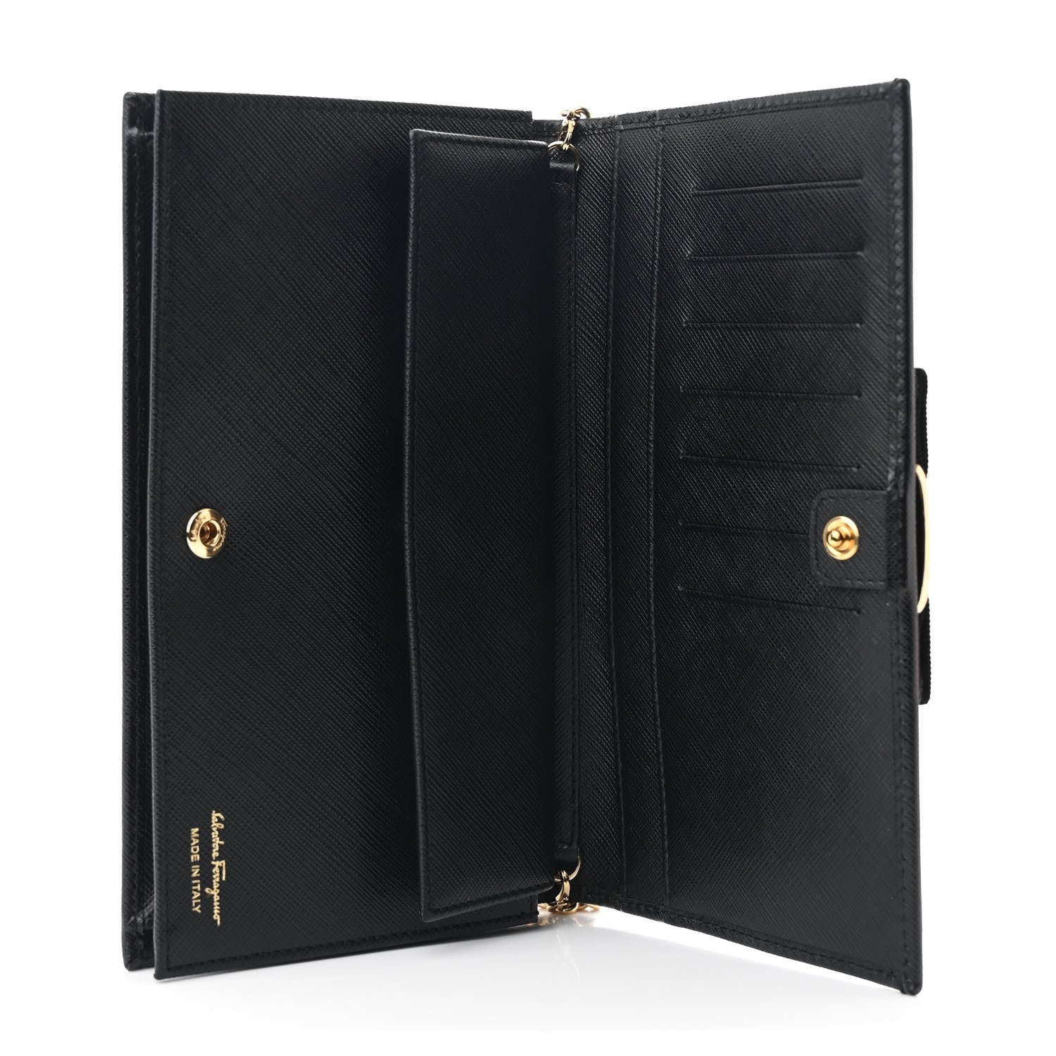 Salvatore Ferragamo Hammered Calfskin Vara Wallet On Chain Black 6 of 11