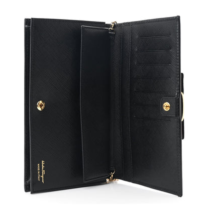 Salvatore Ferragamo Hammered Calfskin Vara Wallet On Chain Black 6 of 11