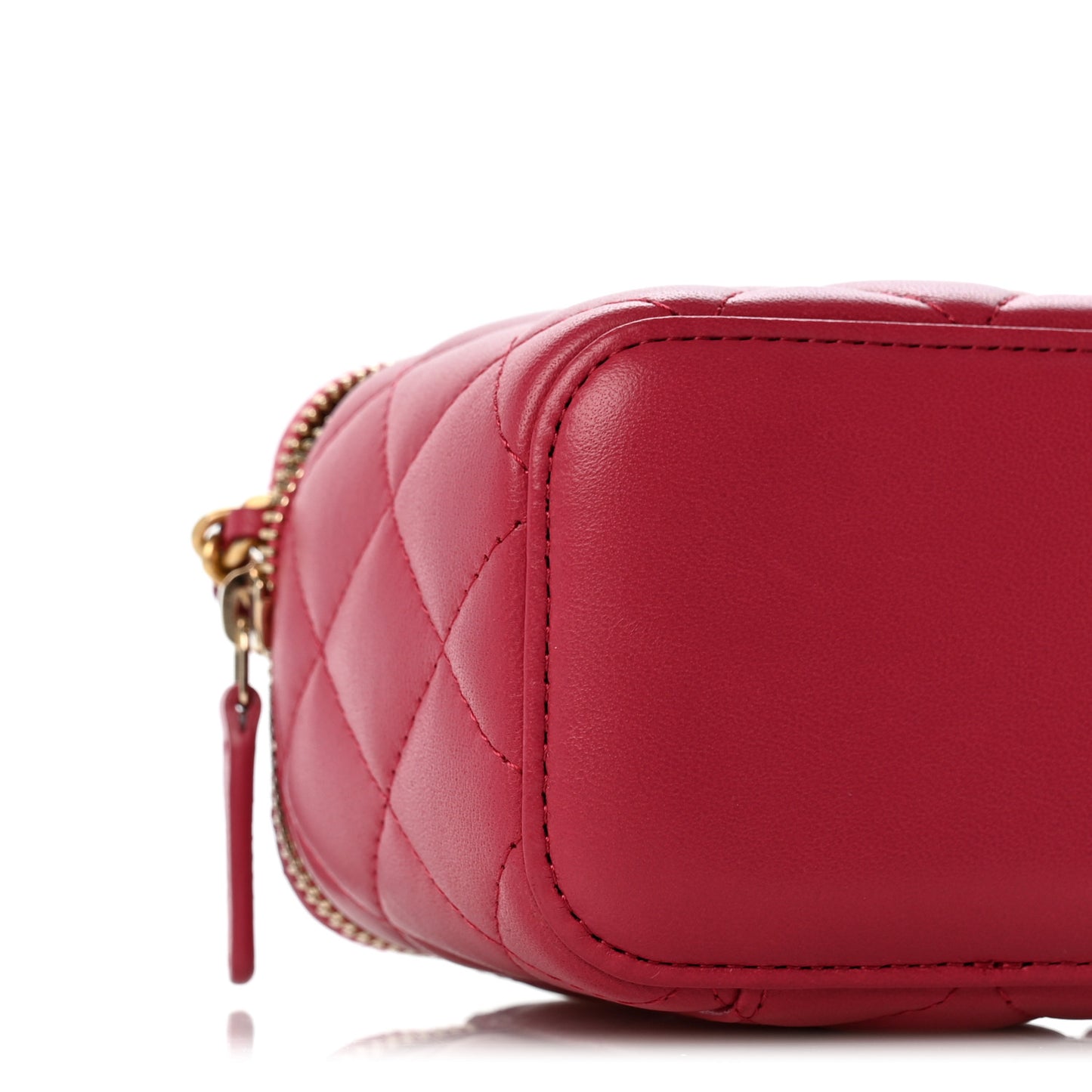 Lambskin Quilted Top Handle Mini Vanity Case With Chain Dark Pink