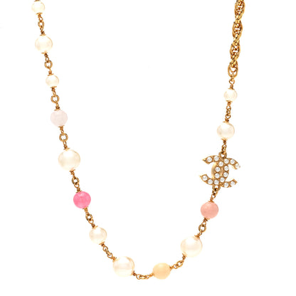 Chanel Resin Pearl Crystal CC Choker Necklace Gold Pink White 1 of 6