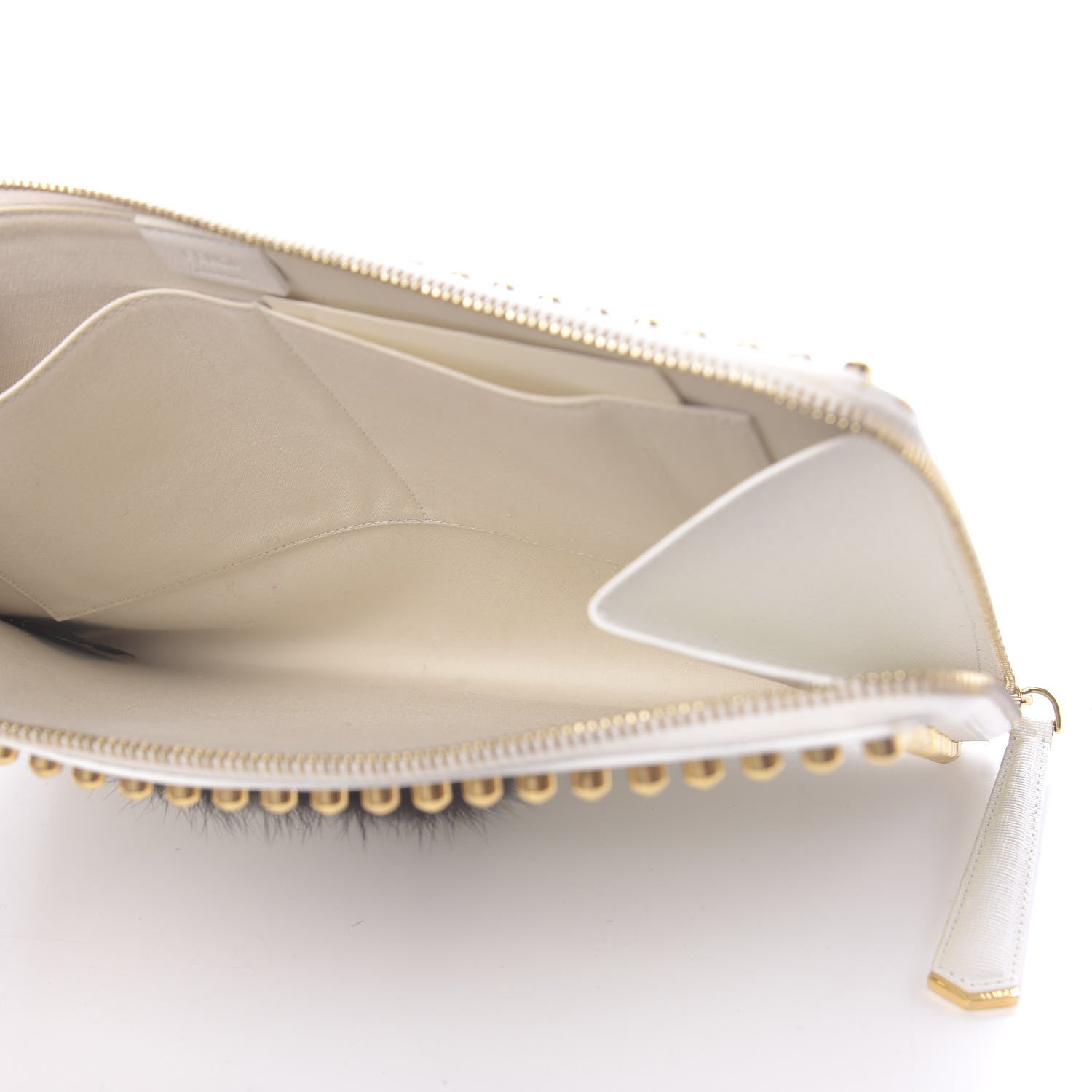 Fendi Vitello Elite Mink Fur Studded Karlito Zip Around Pouch White 5 of 11