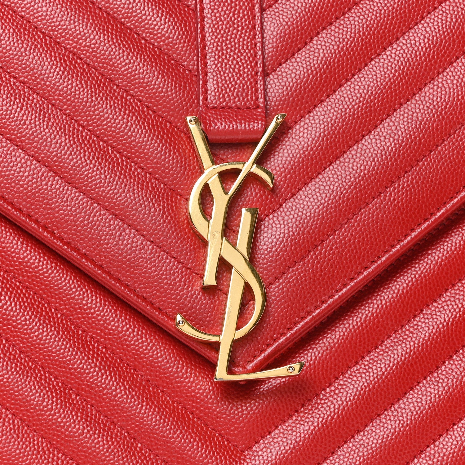 Saint Laurent Grain De Poudre Matelasse Chevron Large Monogram Satchel Lipstick Red 8 of 10