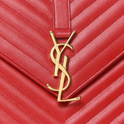 Saint Laurent Grain De Poudre Matelasse Chevron Large Monogram Satchel Lipstick Red 8 of 10